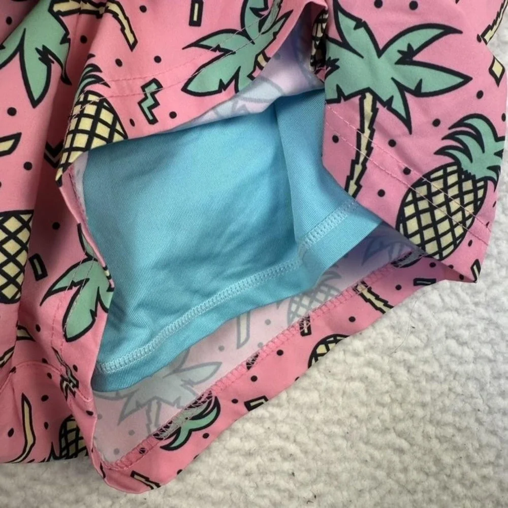 Moamgic Shorts Mens 2XL Pink Pineapple Palm Tree Swim Trunks Mesh‎ Lined Beach